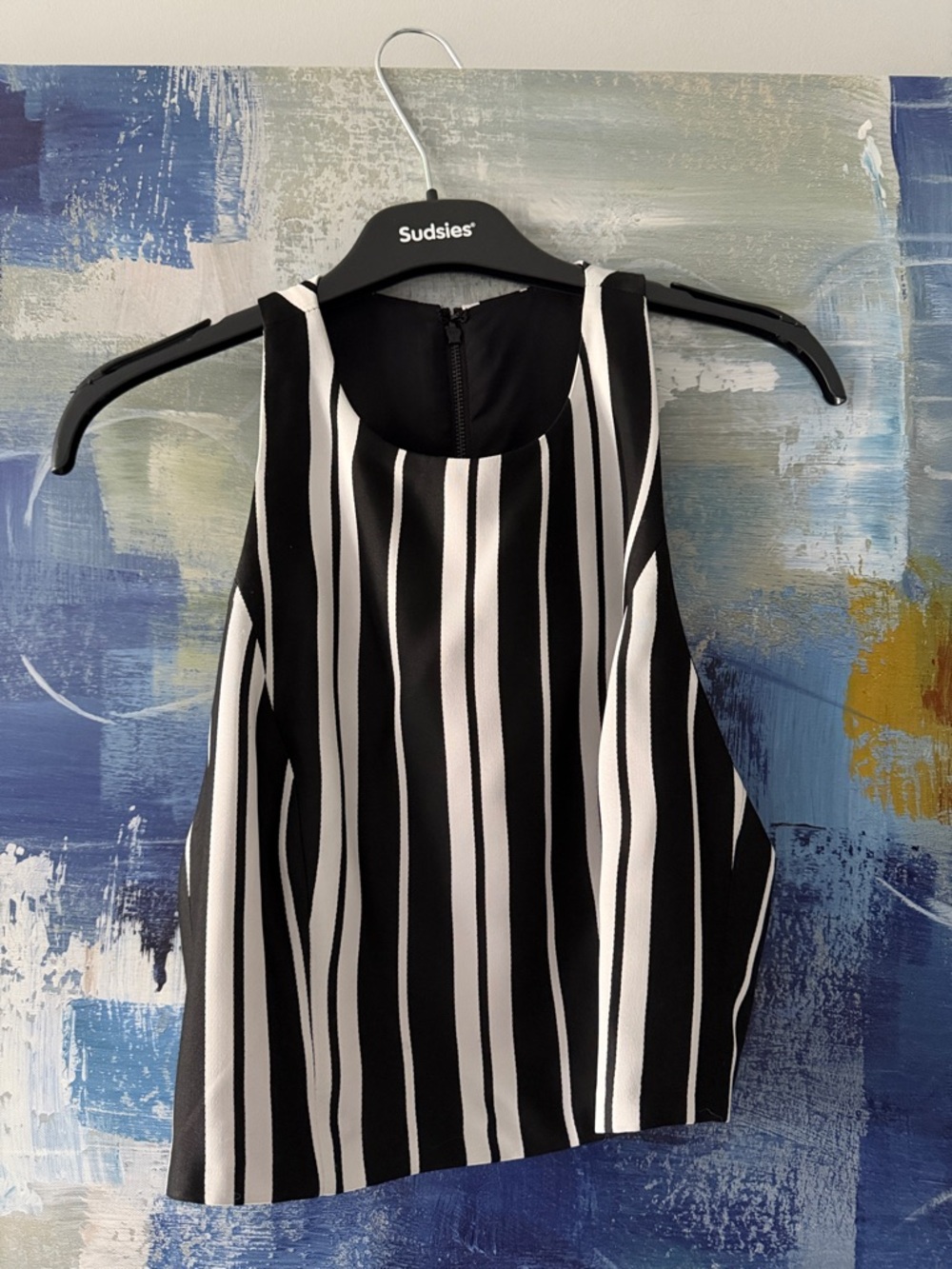 Alice + Olivia Black and White Striped Crop Top